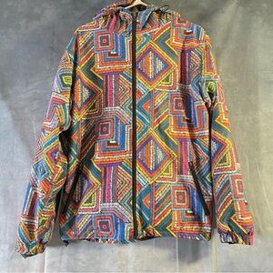 Abstract Rainbow Pattern Lined‎ Windbreaker Hooded Jacket Streetwear Size L